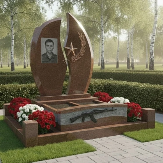 Гранитный памятник для одного человека в Перми, гранит Дымовский