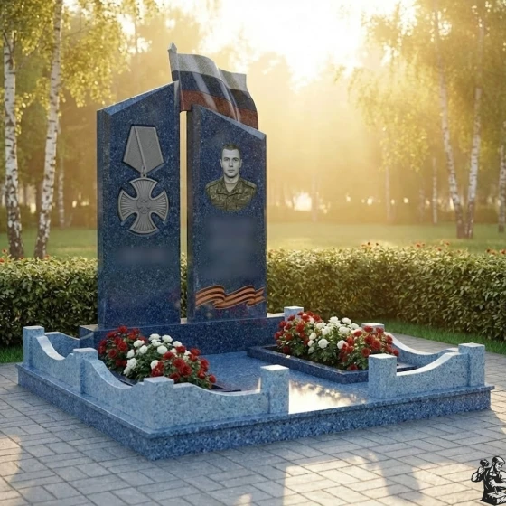 Светский Гранитный памятник для одного в Перми, гранит Блю Перл