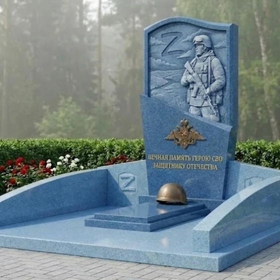 Гранитный вертикальный памятник светский в Липецке, гранит Блю Перл