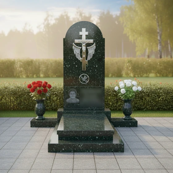 Гранитный мемориальный комплекс на двоих в Перми, гранит Балтик грин