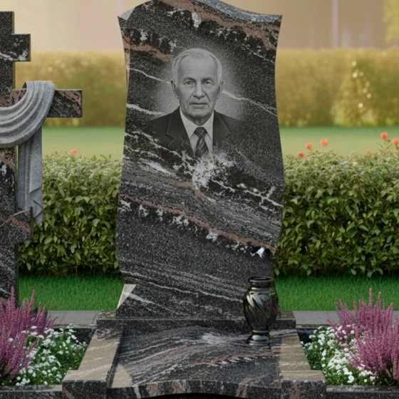 Православный Гранитный вертикальный памятник в Норильске, гранит амфиболит