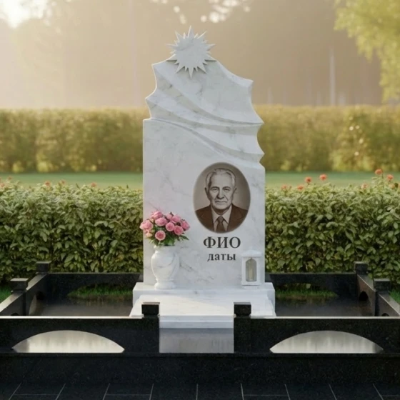 Гранитный светский памятник с комплексом в Перми, мрамор Тассос