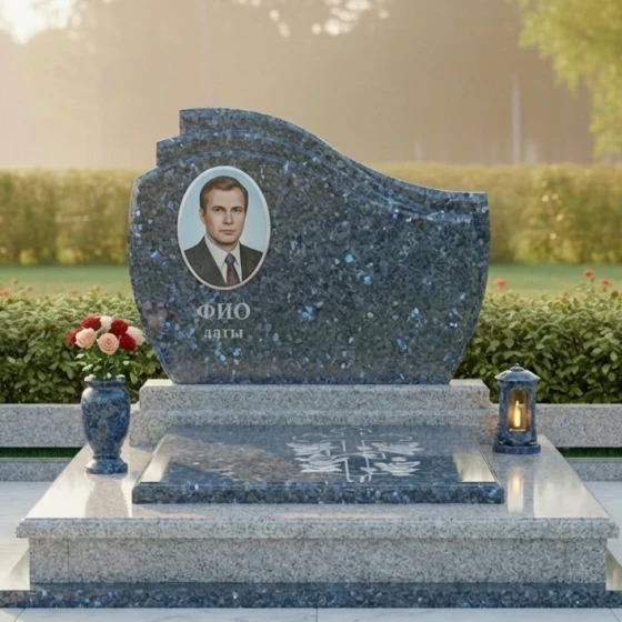 Элитный памятник с крестом в Казани, гранит Блю Перл