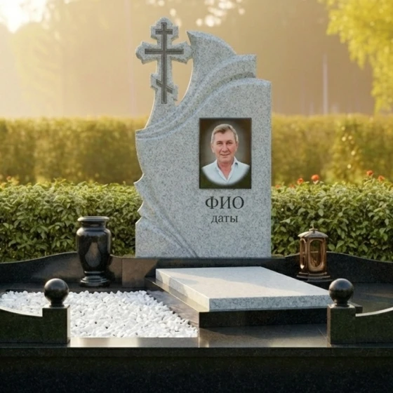 Элитный гранитный памятник с крестом в Казани, гранит Мансуровский