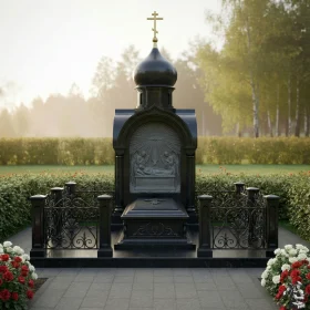 Вертикальный православный гранитный мемориал - ПН531