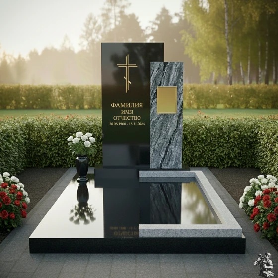 Православный комбинированный памятник в Перми, гранит Габбро-диабаз