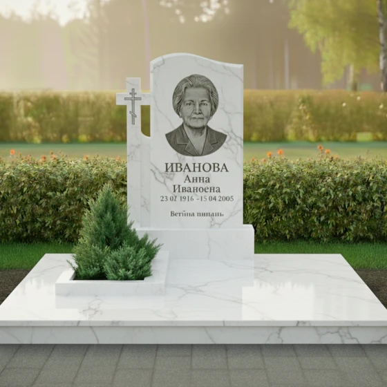 Православный гранитный памятник на могилу в Набережных Челнах, мрамор Тассос