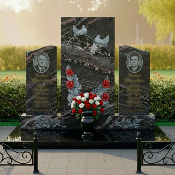 Гранитный памятник на двоих в Перми, гранит амфиболит
