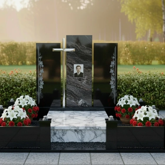 Памятник гранитный с железным крестом в Казани, гранит амфиболит
