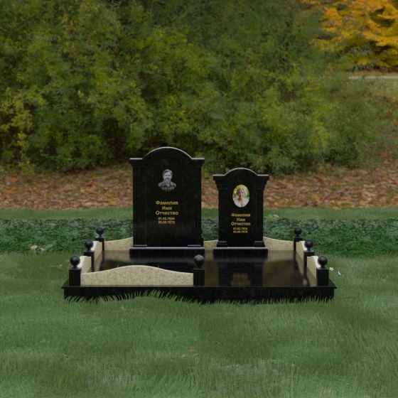 Вертикальный светский гранитный памятник для двоих в Мурманске, гранит Габбро-диабаз, вид 2