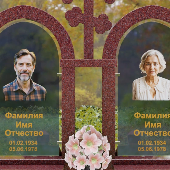Православный памятник с крестом на двоих в Перми, гранит Лезниковский