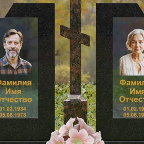 Православный памятник с крестом из стекла на двоих - П246
