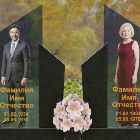 Горизонтальный комбинированный памятник на двоих в Липецке, гранит Габбро-диабаз