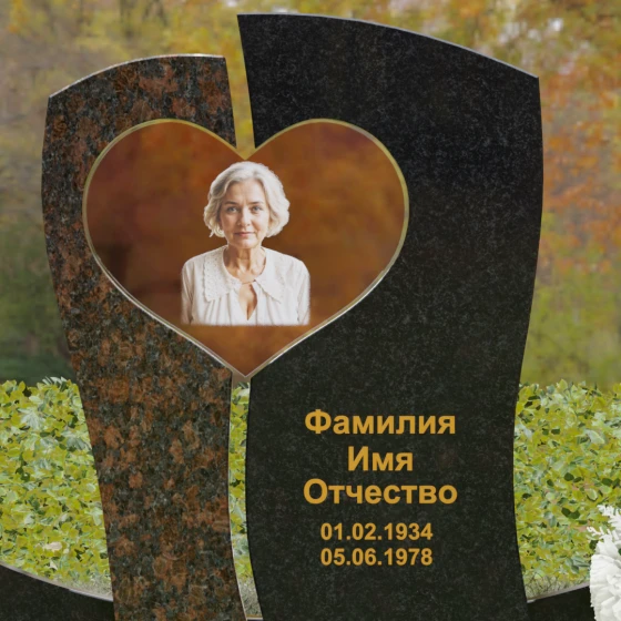 Вертикальный комбинированный памятник на одного в Ижевске, гранит Габбро-диабаз