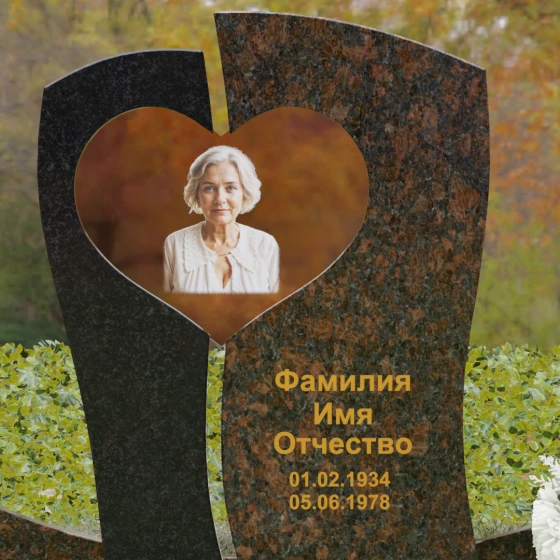 Вертикальный комбинированный памятник на одного в Ижевске, гранит Дымовский