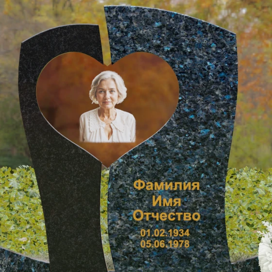 Вертикальный комбинированный памятник на одного в Ижевске, гранит Блю Перл