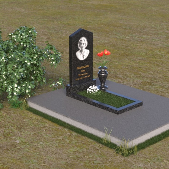 Гранитный памятник с купольной вершиной и фаской, гранит Габбро-диабаз, вид 2