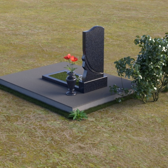Гранитный памятник с плавными линиями и волной, гранит Блю Перл, вид 4