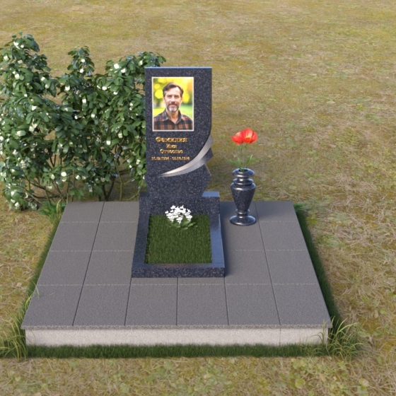 Памятник с волнистым верхом и фаской, гранит Блю Перл, вид 3