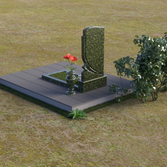 Надгробие с волной из гранита, гранит Балтик грин, вид 4