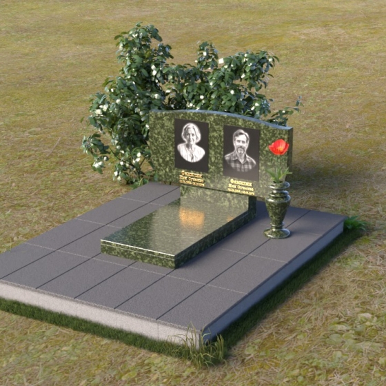 Гранитный памятник горизонтальный на одного/двух в Набережных Челнах, гранит Балтик грин