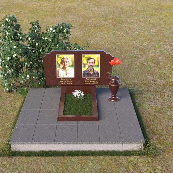 Гранитный горизонтальный памятник для двоих в Перми, гранит Лезниковский, вид 3