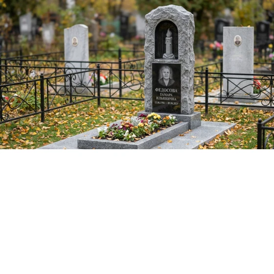 Памятник с пламенем свечи из мансуровского гранита