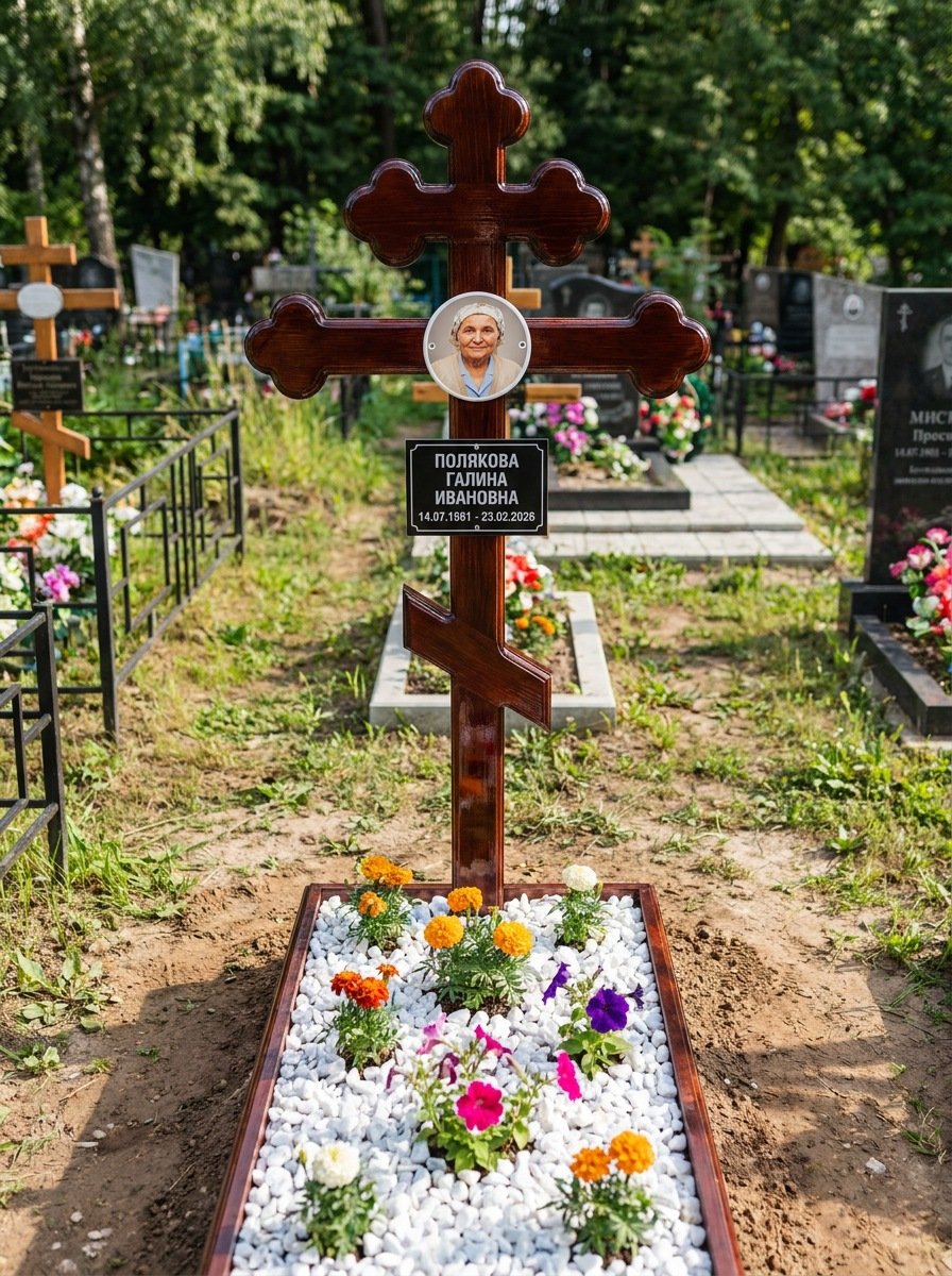 Портрет на памятнике в Липецке — Цветной портрет на овале 130×180 мм — на деревянный крест