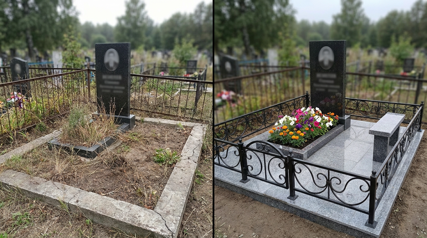 Благоустройство могилы в Липецке — пример 1